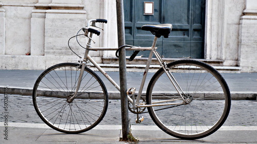Retro vintage bike on cobblestone street
