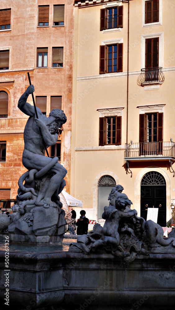 Fototapeta premium The Fountain of Neptune (Fontana del Nettuno), a fountain located at the north end of the Piazza Navona, Rome
