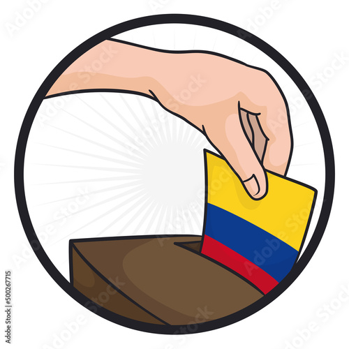 Button depicting a Colombian voting scene, Vector illustration