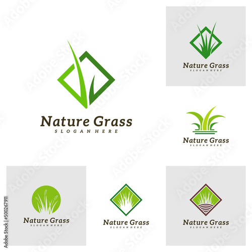Set of Nature Grass logo design vector, Creative Grass logo design Template Illustration