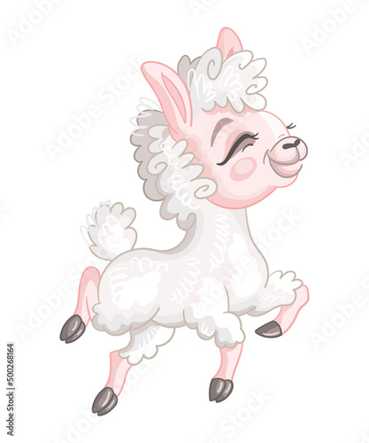 Cute Cartoon pink alpaca vector isolated illustration