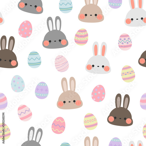 Seamless pattern with rabbit head and easter egg cartoon  cute rabbit pattern  cute easter background  can use for nursery and print on product