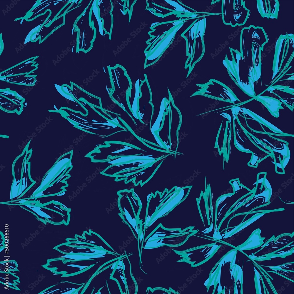 Brush Strokes Leaf Seamless Pattern Design Brush Strokes Leaf Seamless Pattern Design