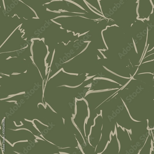 Brush Strokes Leaf Seamless Pattern Design