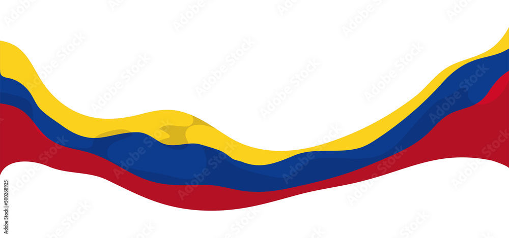 Obraz premium Long waving Colombian tricolor flag in cartoon style, Vector illustration
