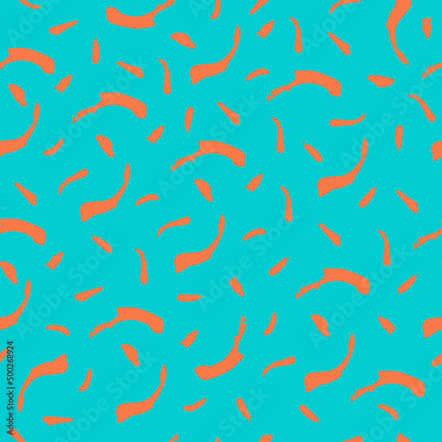 Turquoise and orange splashes seamless pattern. 