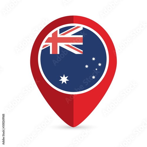 Map pointer with contry Australia. Australia flag. Vector illustration.