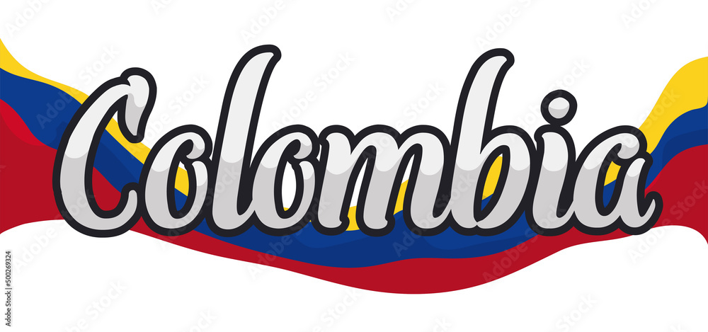 Colombia's flag and glossy text promoting this country, Vector illustration Colombia's flag and glossy text promoting this country, Vector illustration