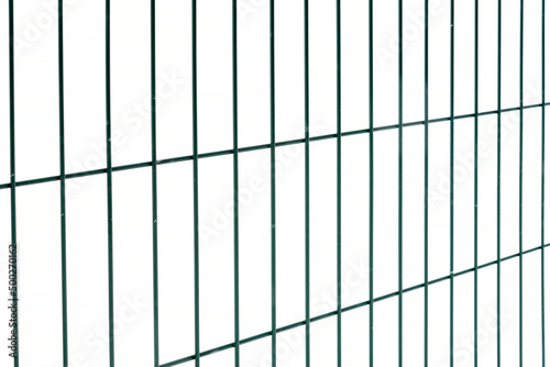 Metal fence on a white insulated background.