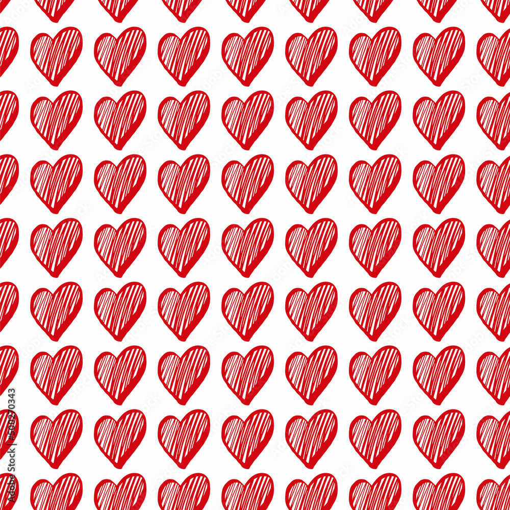 Cute hand drawn Valentine's hearts seamless pattern background. Decorative doodle love heart shape in sketch style. Scribble ink hearts icon for wedding design, wrapping, ornate and greeting cards Cute hand drawn Valentine's hearts seamless pattern background. Decorative doodle love heart shape in sketch style. Scribble ink hearts icon for wedding design, wrapping, ornate and greeting cards