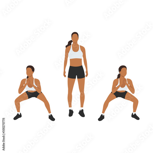 Woman doing Side to side squats exercise. Flat vector illustration isolated on white background
