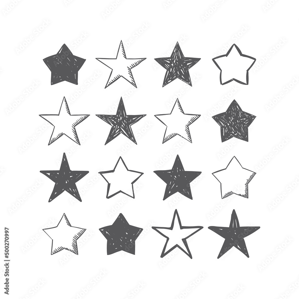 Star doodle collection. Hand drawn stars.