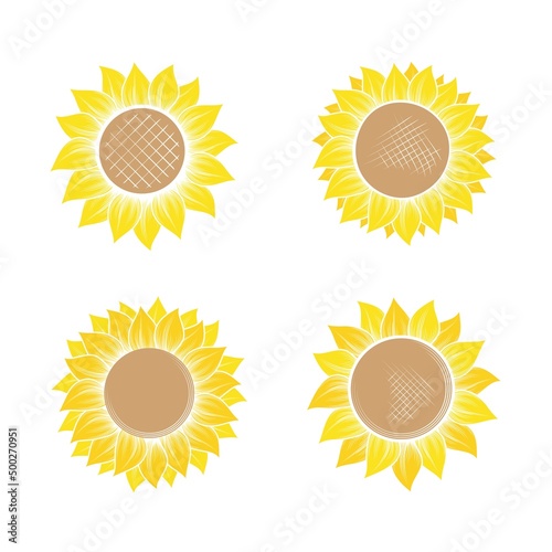 Flat color sunflowers silhouettes set
