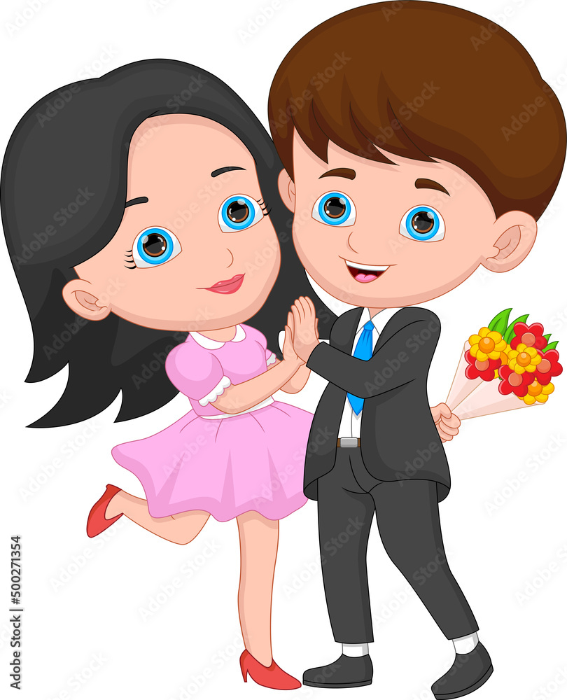 happy young couple cartoon on white background happy young couple cartoon on white background