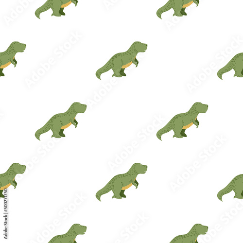 Fototapeta Naklejka Na Ścianę i Meble -  Seamless pattern cute T-Rex dino. Background of funny dinosaurs in doodle style.