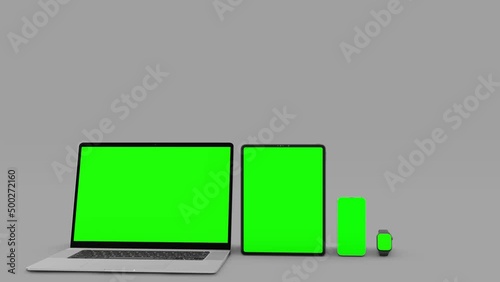 Mockup of mobile gadget on pink background green screen