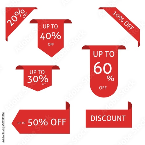Corner sticker. Curly banner sales promotion label merchandise ribbon arrival vector collection.