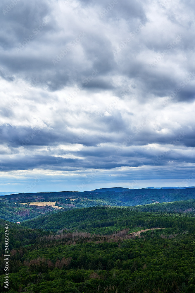 Dramatic Clouds hanging over Harz Mountains