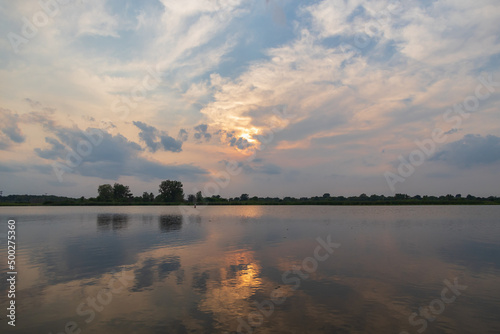 Sunset and cloudscape over a lake