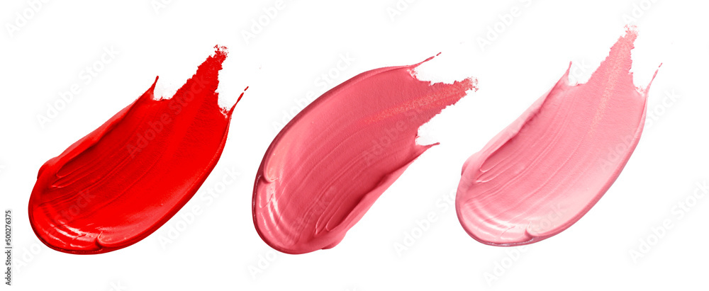 Set of pink lipstick smears isolated on white background. - obrazy, fototapety, plakaty 
