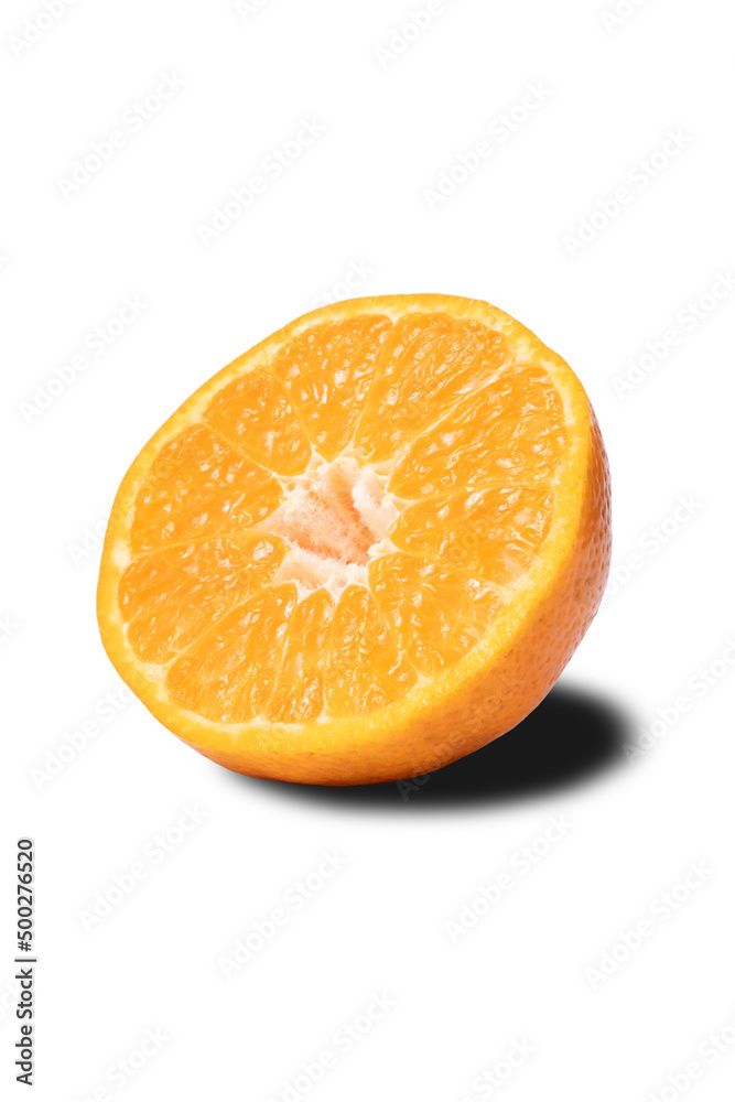 Close-up of orange group in isolated white background with path. Half orange. Close-up of orange group in isolated white background with path. Half orange.