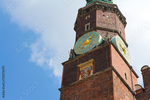 old clock tower, The clock of the gothic Old Town Hall (Stary Ratusz) at the Rynek (Market Square). Wroclaw, Poland, Astronomical Clock on Old City Hall Tower wroclaw