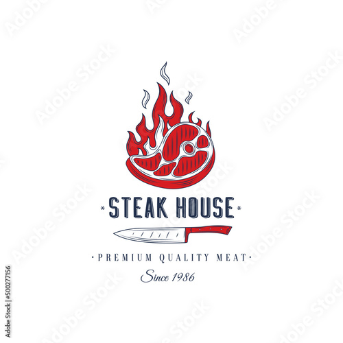 Steak House or Meat Store Vintage Typography Label, Emblem, Logo Template. Isolated.