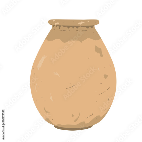 Old clay pot. Antique terracotta pottery, design element for home or patio decor. Vector illustration isolated on white.
