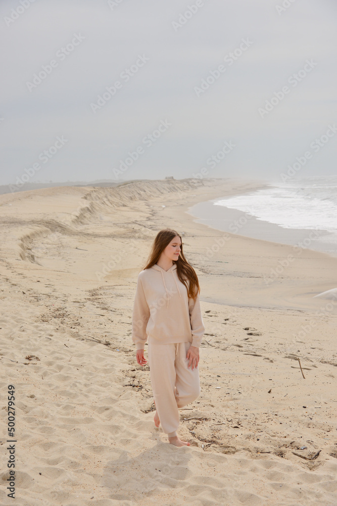 young girl happy on the beach ocean young girl happy on the beach ocean