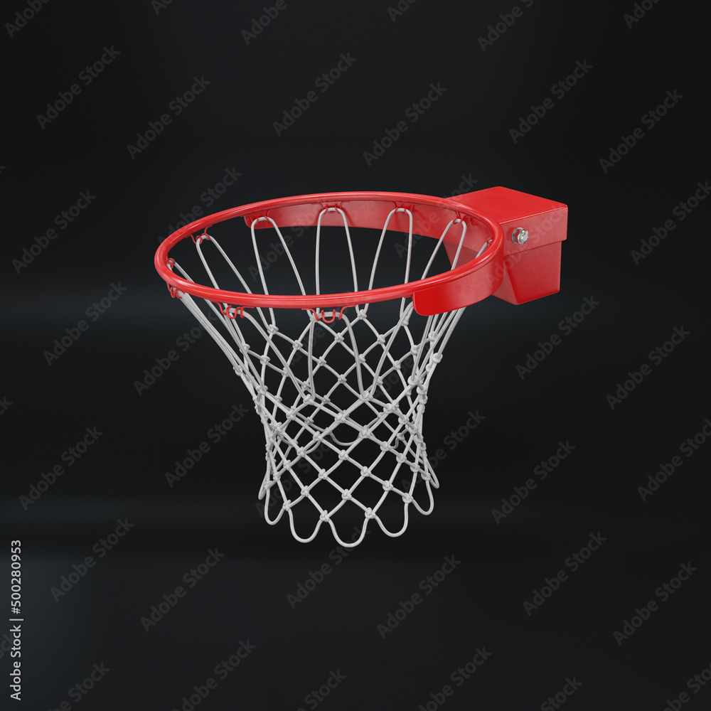 Red basketball rim floating on a black background, 3d render