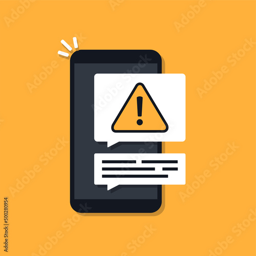 Mobile phone warning notification sign. Vector illustration