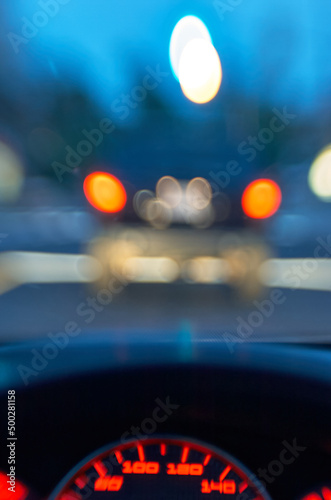 Impaired driver's blurry vision at night.