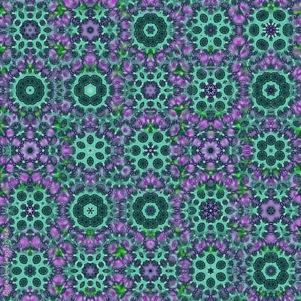 Beautiful texture layer combination of pink and green color combination kaleidoscope bloom design concept and wavy pattern. Great for batik and woven clothing texture designs