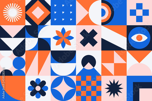 Bauhaus geometric forms. Modern banner made of simple geometric blocks. Vector illustration.