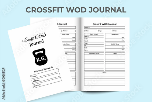 Crossfit WOD planner KDP interior. Daily exercise planner and body strength tracker template. KDP interior notebook. Crossfit WOD planner and exercise tracker journal interior.