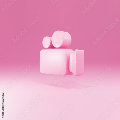 3d Pink Movie or Video camera icon isolated on pink background. Cinema camera icon. Vector illustration.