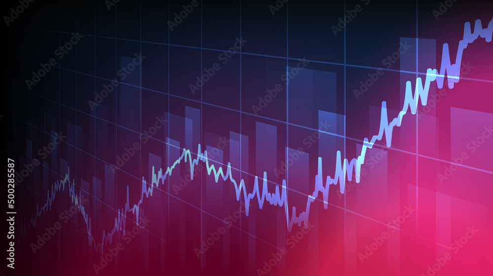 financial graph with uptrend line and bar chart of stock market on blue color background
