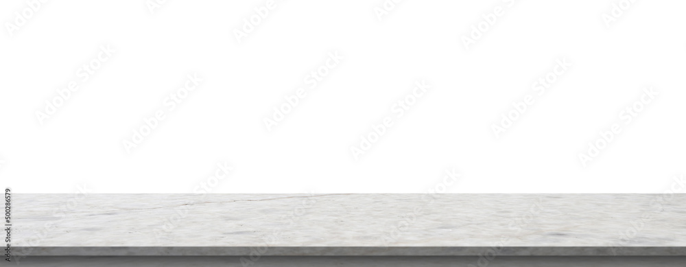 white marble stone table top isolated on white background for product display