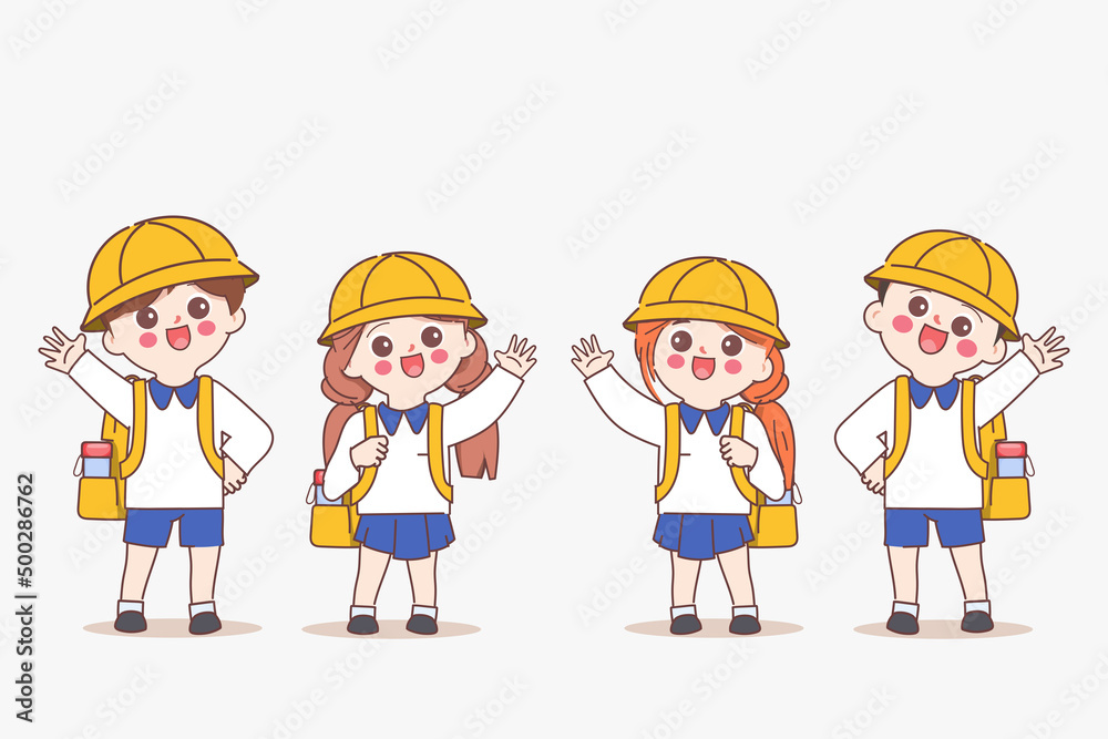 Cute doodle cartoon japan student uniform. Back to school. Cute cartoon character doodle style. Cute doodle cartoon japan student uniform. Back to school. Cute cartoon character doodle style.