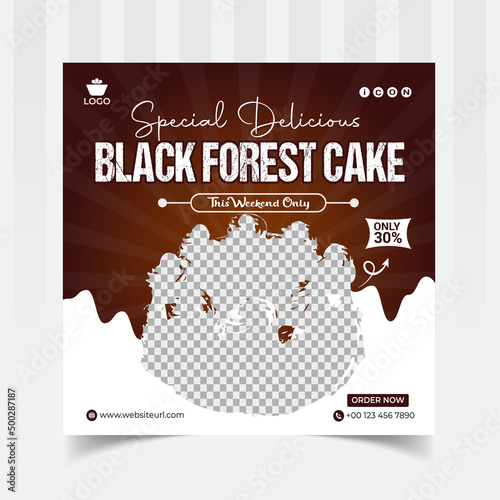 Delicious chocolate cake social media banner and Instagram post design template