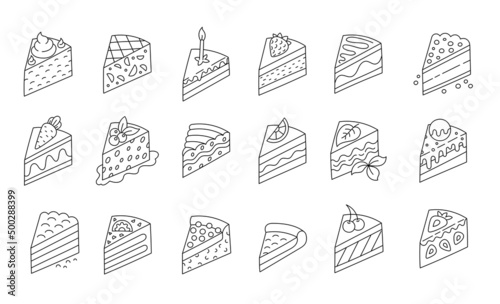 Pieces of cakes pack. Editable outline stroke size. Line vector icon.