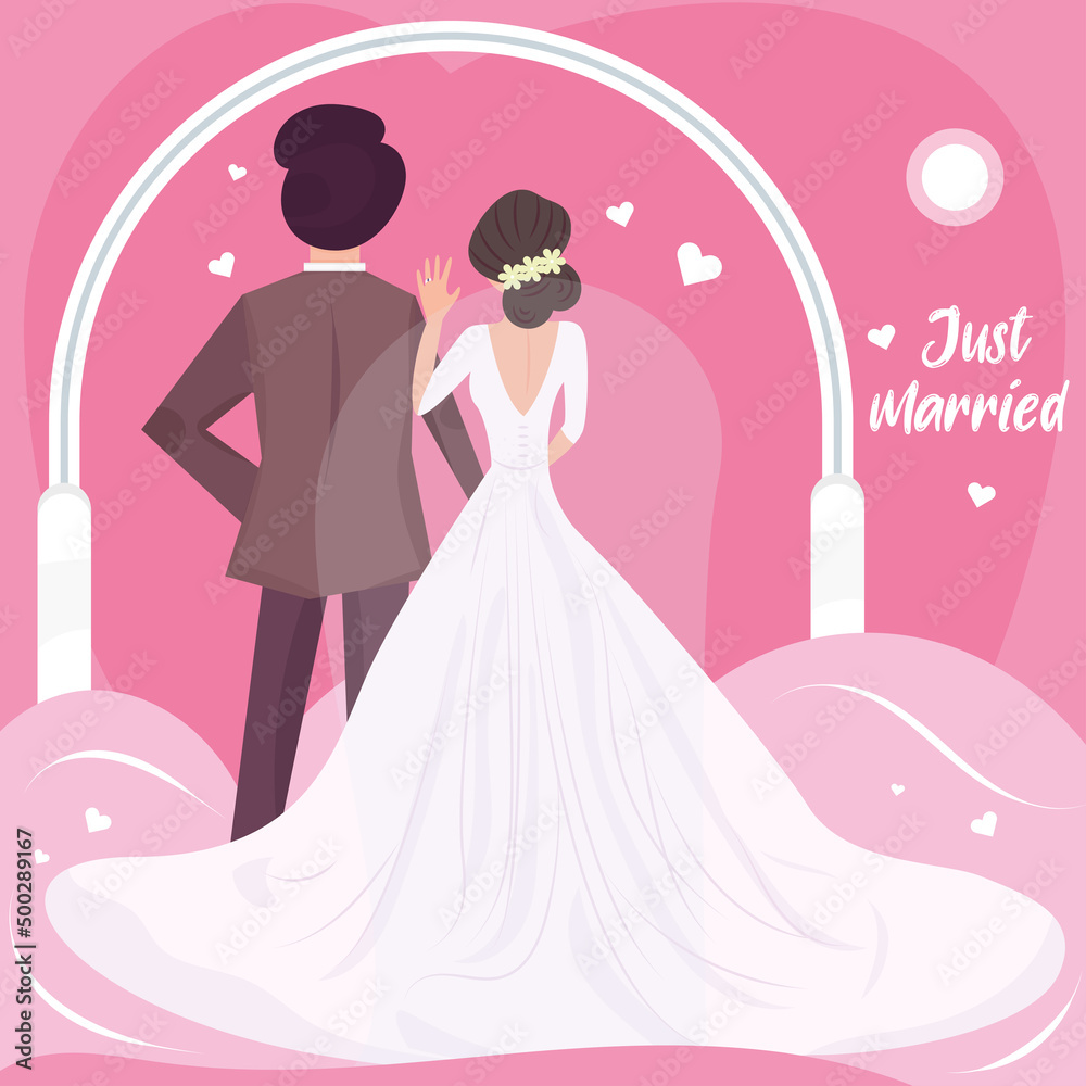 Married couple with wedding clothes Wedding colored template Vector