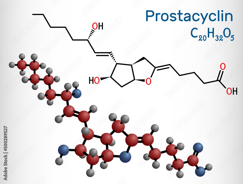 Prostacyclin, prostaglandin I2, PGl2, epoprostenol molecule. It is