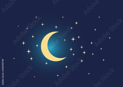 Night Moon Stars. Night Sky with Lot of Shiny Stars. Vector illustration.