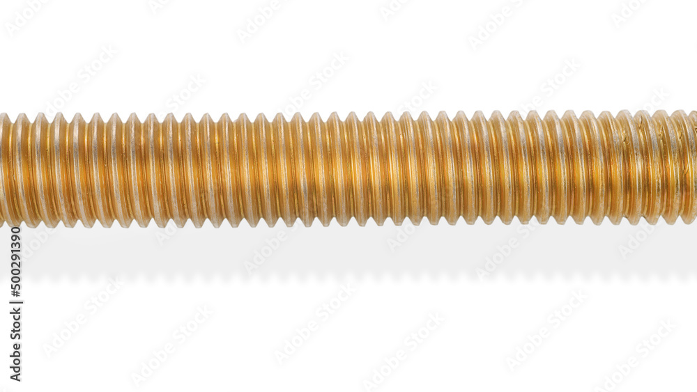 Thread a huge golden screw close-up isolated with clipping path Thread a huge golden screw close-up isolated with clipping path
