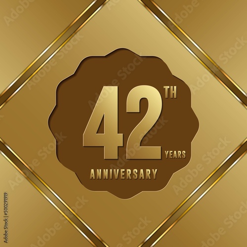 42th anniversary logotype. Anniversary celebration template design with golden ring for booklet, leaflet, magazine, brochure poster, banner, web, invitation or greeting card. photo