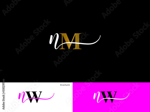 Colorful NM Logo Image, Signature Nm mn Logo Letter Vector Icon Design For Fashion Company