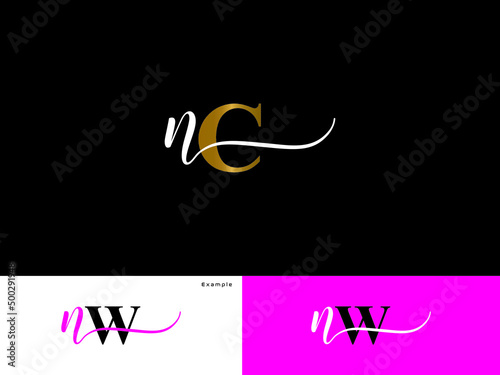 Colorful NC Logo Image, Signature Nc cn Logo Letter Vector Icon Design For Fashion Company