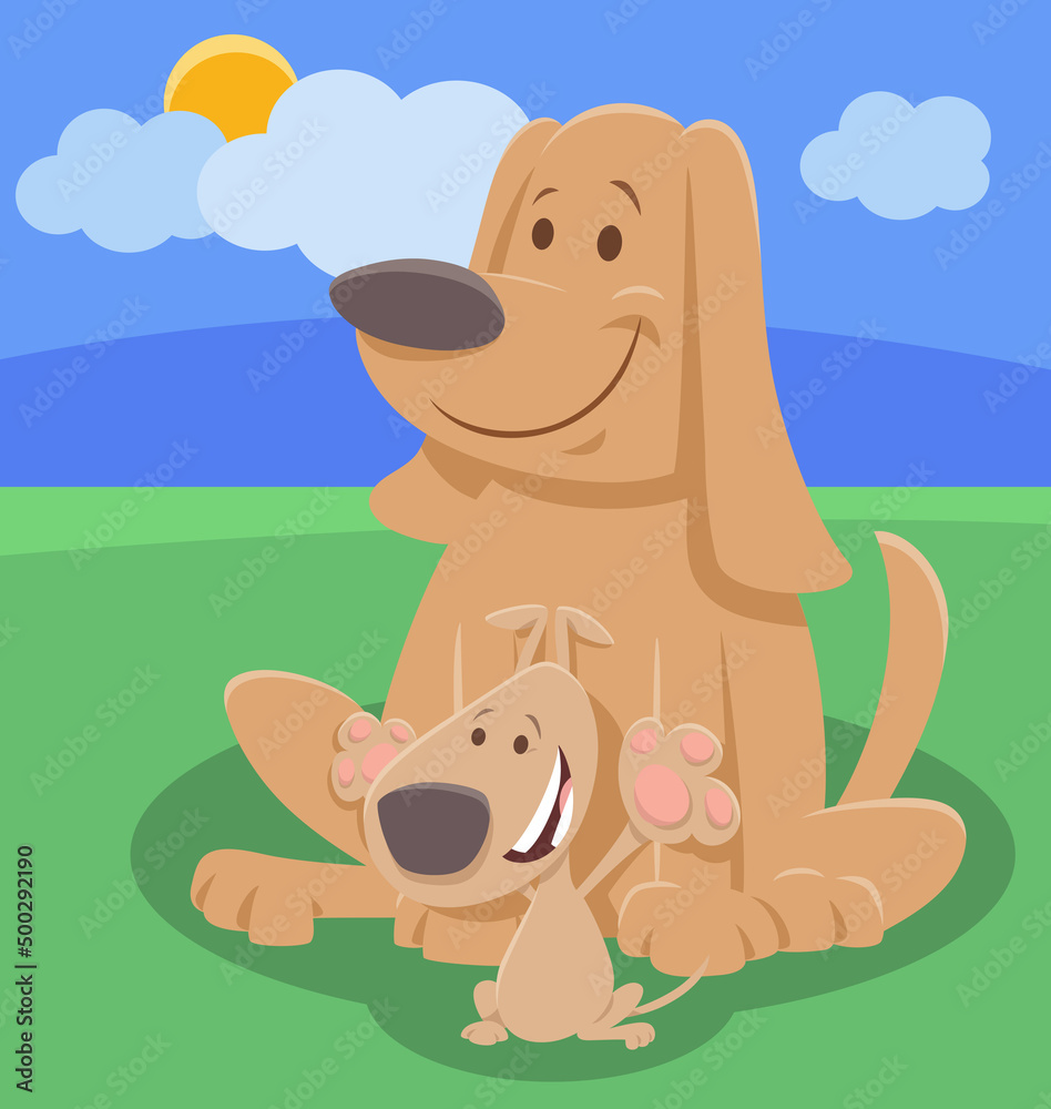 Obraz premium cartoon dog animal character with cute puppy