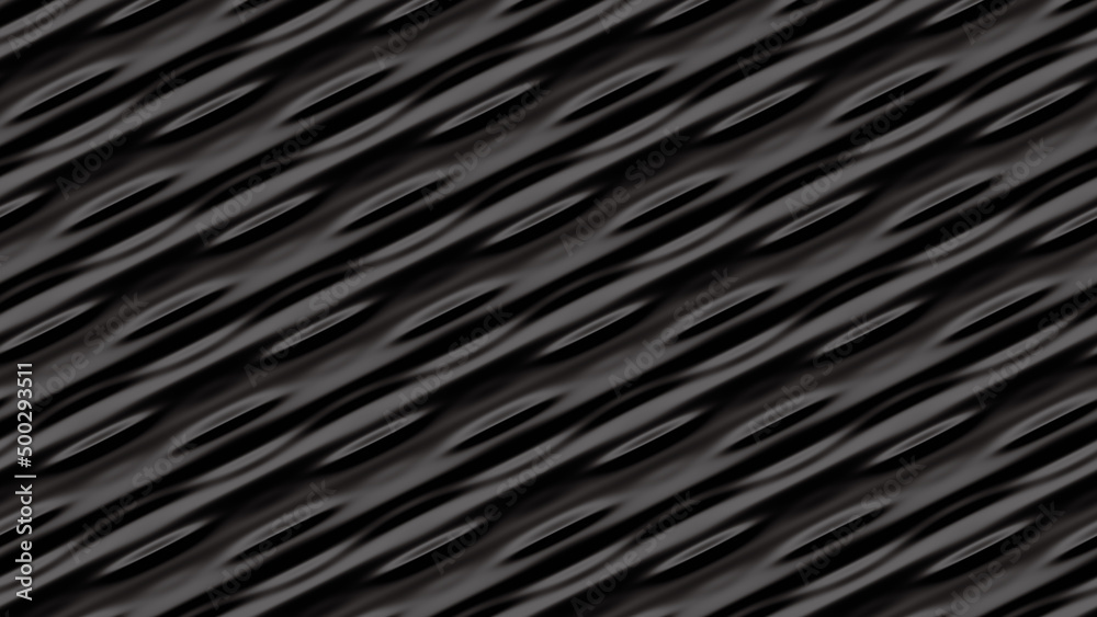 Fototapeta premium Black geometric background, shiny pattern made of smooth soft material, empty abstract texture with flowing stripes